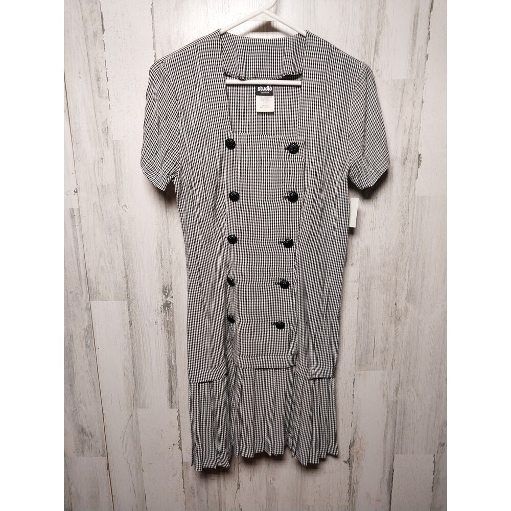 Vintage 90s Knapp Studio Double Breasted Dress Drop Waist Black Gingham Size 3